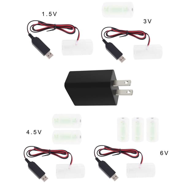 US Plug USB-strømadapter erstatter 1-4 stk 1,5 3 4,5 6V LR14 C-batterier US Plug