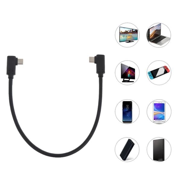 USB C til USB C-kabel 60W, USB C-opladerkabel hurtigopladning retvinklet 10 Gbps datakabel til smartphone bærbar computer