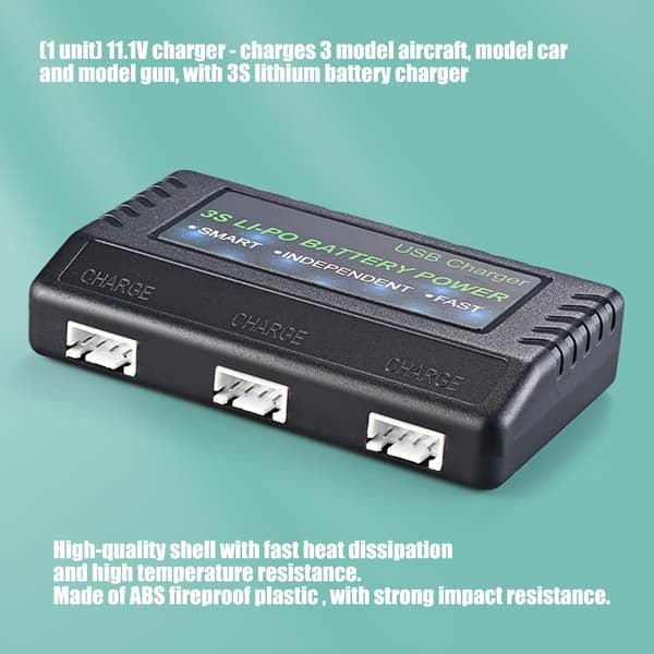 Triple Output 11.1V Oplader Til Fjernstyrede Droner Bil Understøtter 3 Pladser