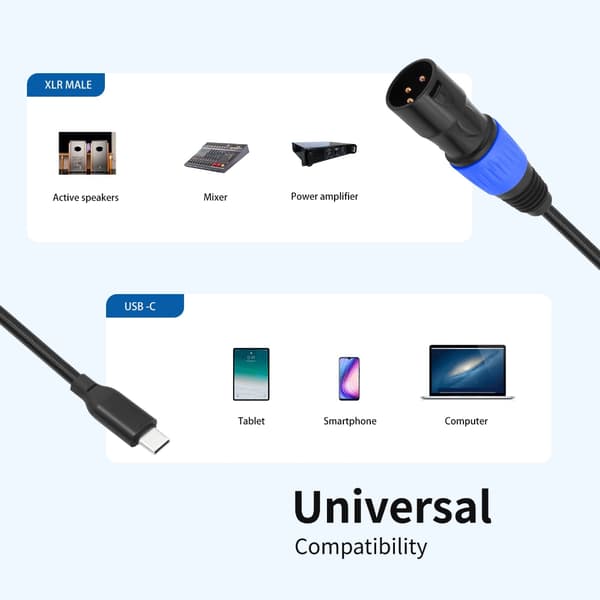 Professionel Stereo Mikrofonkabel, USB Type C Han til 3Pin XLR Han Stikkabel til Lydinterfaces 3m P264B S