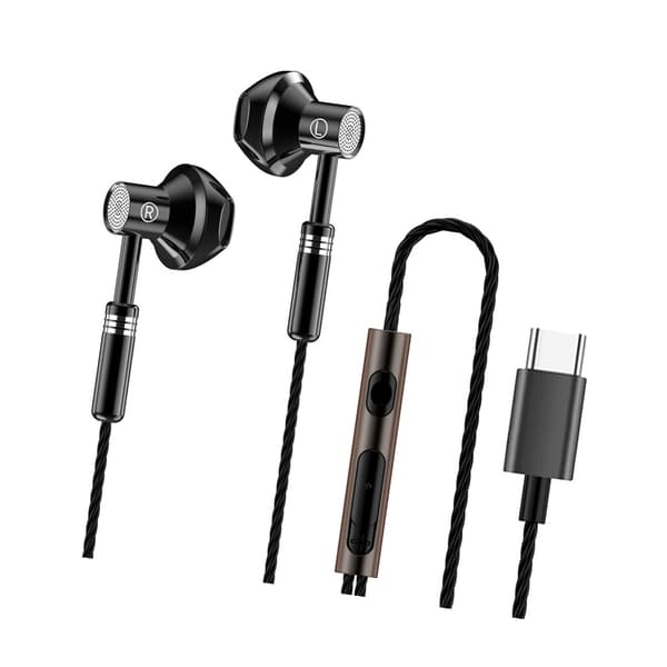 Forbedret basgengivelse In-Ear kablede hovedtelefoner 14,2 mm stor driver klar lyd Black typec
