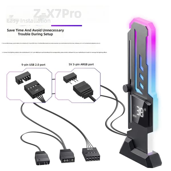 Grafikkortholder med temperaturvisning til gaming-pc-videokortstativ Black