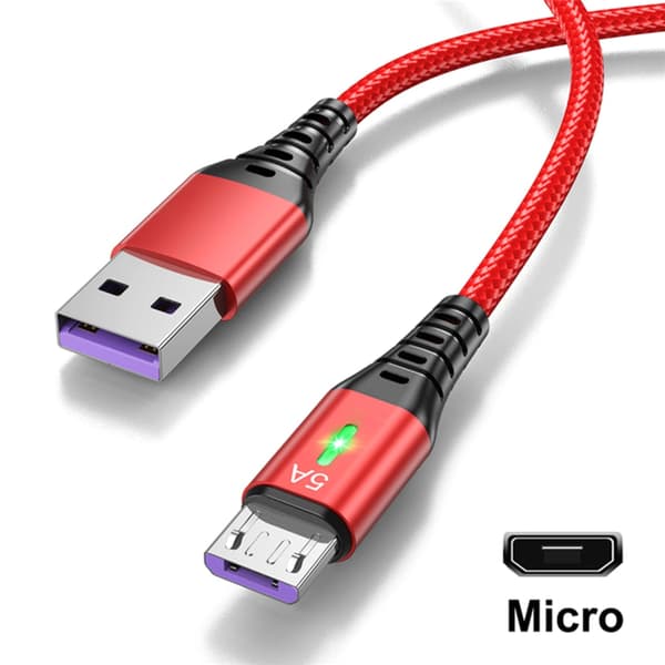 USB A - Micro -sovitinkaapeli, nopea lataus 5A, USB LED-valo 0,3/1/2/3M Black 0.3m