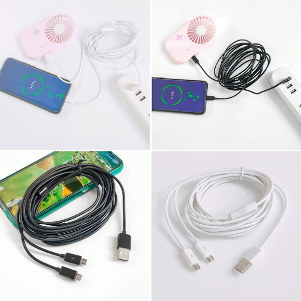 Bärbar USB till Micro USB Laddningskabel Datakabel 2-i-1 Design för Bekväm Laddning Black