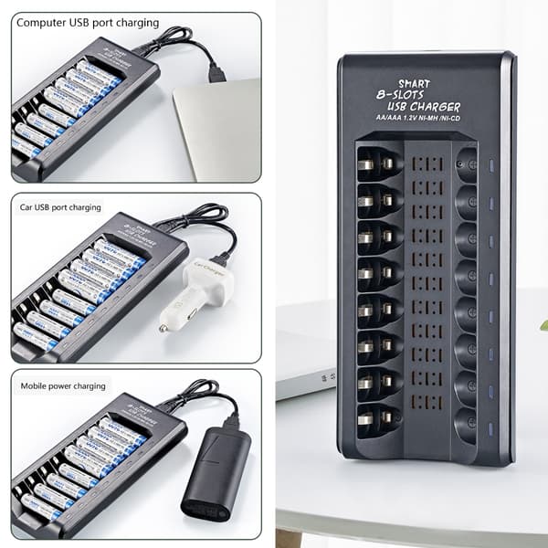 Multippel Batterilader 8-spors for 1.2v Dobbel/Trippel A Intelligent Kontroll IC
