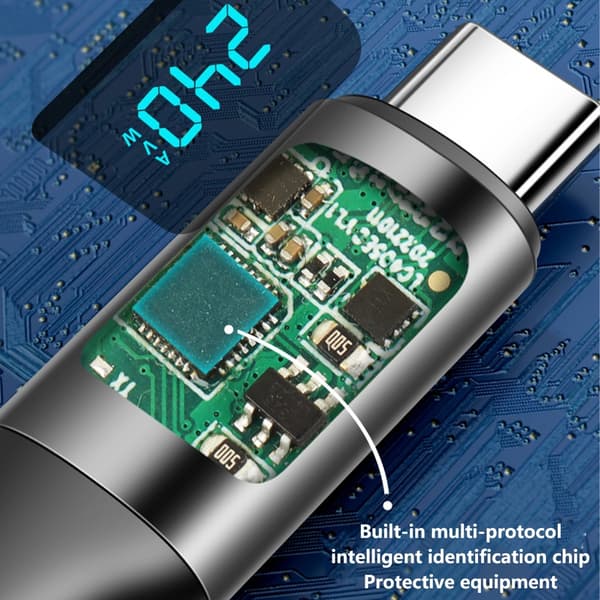 240W USB C til USB C-kabel Type C datakabel med LED-skjerm PD240W hurtiglading 1m