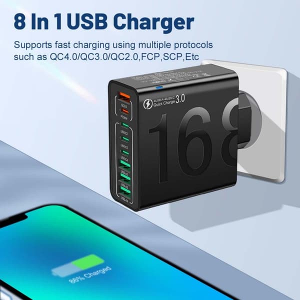 150W Hurtiglading 8 i 1 USB Hurtiglading USB C Ladeadapter For Telefon Yellow
