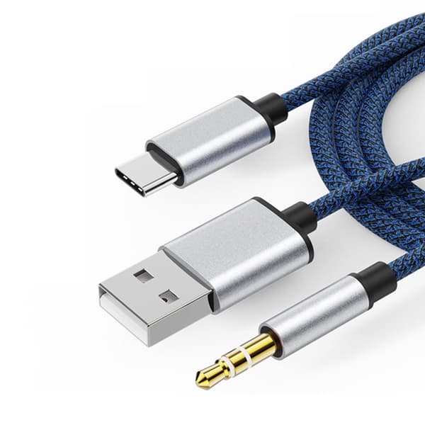1 Split 2 Typ C till USB A 3.5mm AUX Kabel Stereo HiFi Ljud för Bilhögtalare Black
