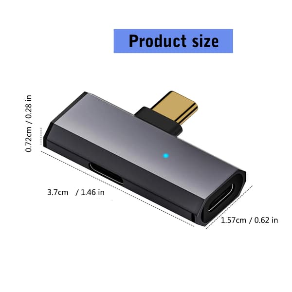 USB C Hörlursladdningsadapter 1 in 2 ut Typ C Adapter 90 Grader USB C 100W Grey