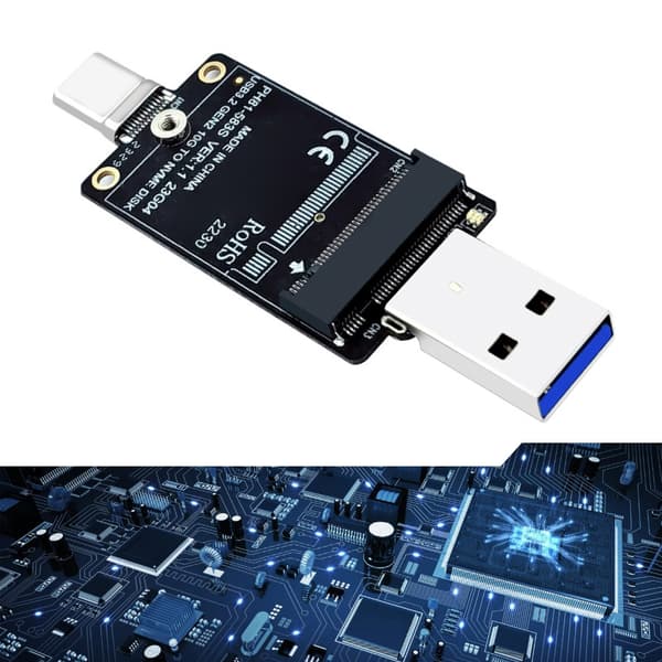 M.2 NVMe SSD-konverteringsadapter med USB A- och USB C-portstöd NVMe 2230