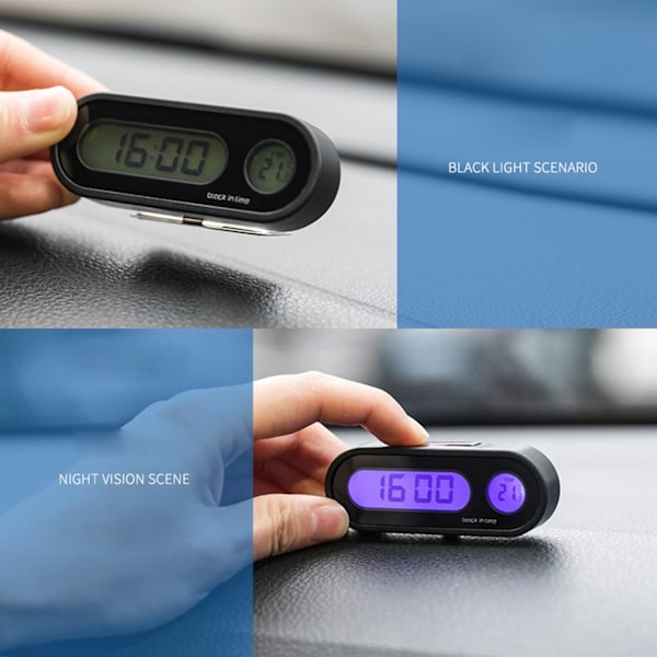 Mode- & Temperaturklocka för Bil, Digital Klocka med Termometer, Mini Instrumentbräda Klocka 12/24 Timmars Område -20-50℃