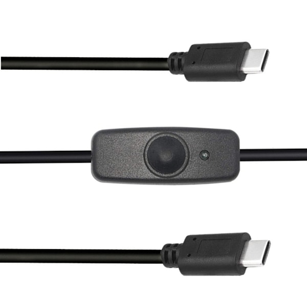 3,9ft USB2.0 Typ C Han-Hane Strömförlängningskabel med LED-lampa, 318 Rocker-knappomkopplare Kontrollkabel