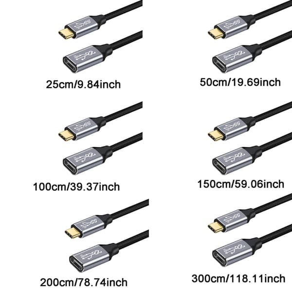 5A 100W Typ C3.1 Gen 2 Hane till Hona Förlängningsdatakabel Snabbladdningssladd 1.5m