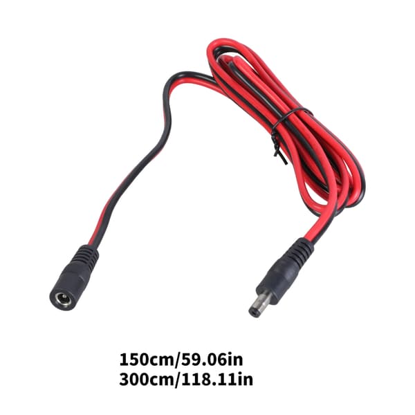 150cm/300cm Langt Strømkabel 5.5mmx2.1mm Han til Hun Adapterledning Sort 3m
