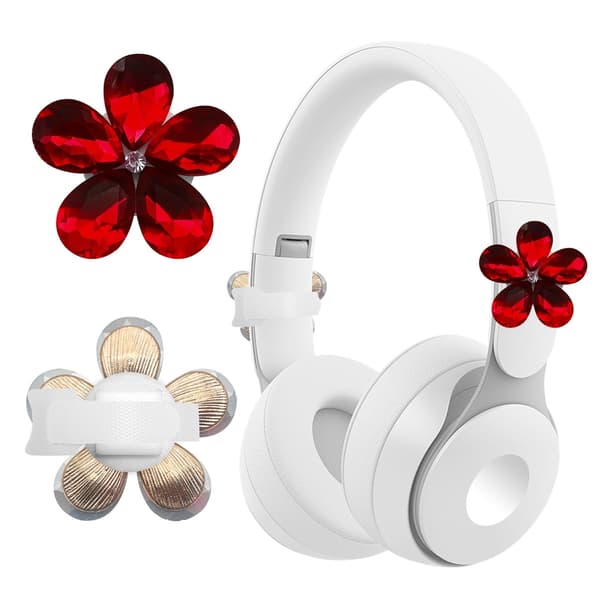 1 par dejlig blomsterhovedtelefoncharm med glitrende rhinstensdesign Blue