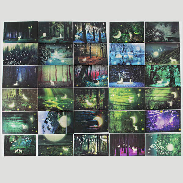 30st Vintage Luminous Postcard Glow In The Dark Forest Streamer Djurhälsning