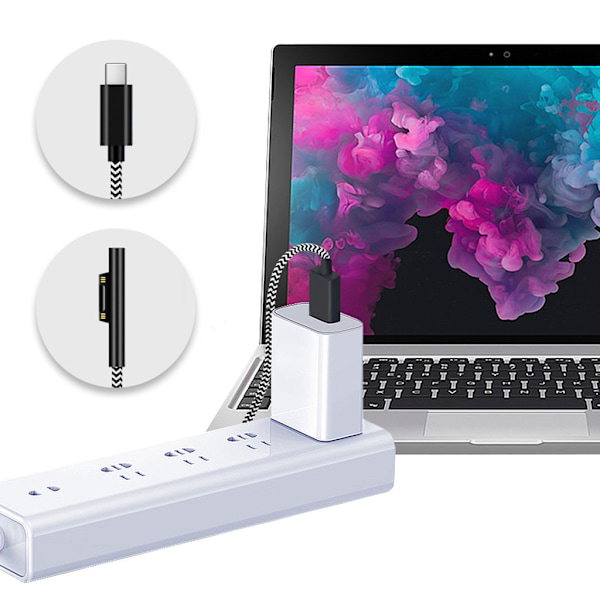 Typ C Anslutning Laddningskabel för Microsoft Surface Pro 7/6/5/4/3 15V 3A A