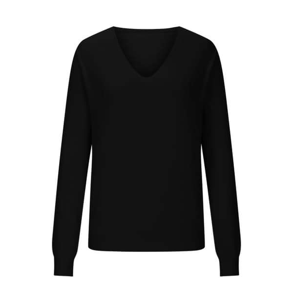 Dame tynd strikket pullover V-udskæring lange ærmer ribbet design efterår vinter Black 2XL