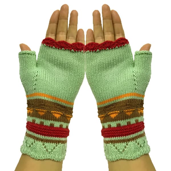 Bløde strikkede fingerløse handsker til kvinder med sødt broderi, vinterhåndledsvarmer Maroon red