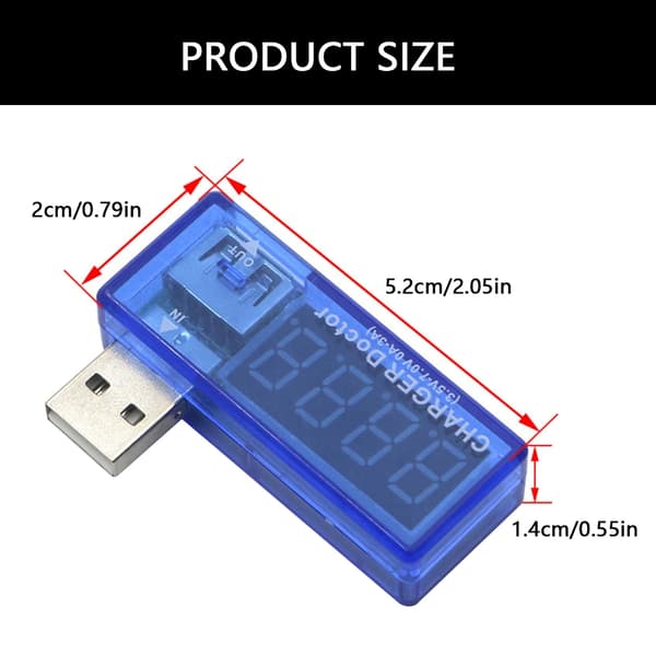 USB Tester Voltmetermultimeter for overvåking av ladeeffektivitet og sikkerhet Blue - Straight head