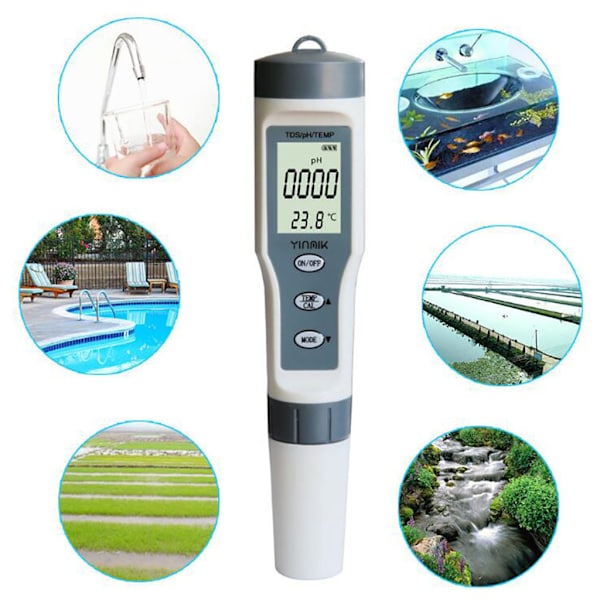EZ9901 Digital TDS-mätare 3-i-1 TDS/PH/TEMP Testpenna för Vatten Vin Spa Pool