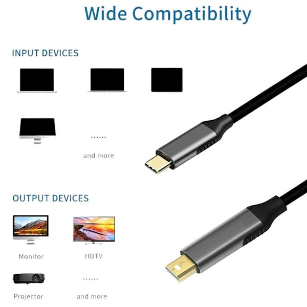 1.8m USB-C till DisplayPort 4K @60Hz Typ-C till DP-kabel HBR3 Alt Mode-adapter