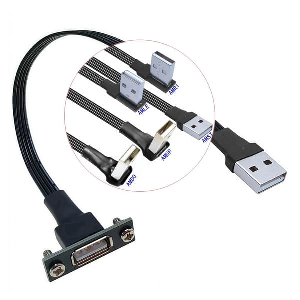 Rettvinklet/rett USB 2.0 skjøtekabel panelmontering for plassbesparende oppsett 3m - ST