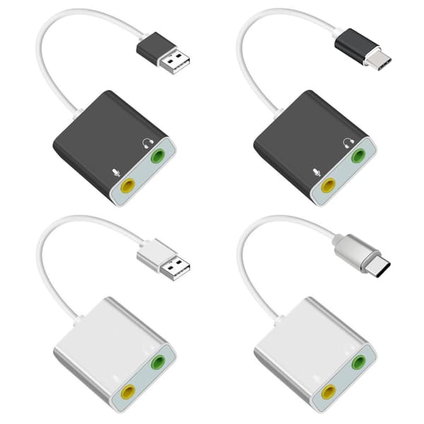 USB Lydkortadapter Ekstern Lydadapter Stereo Lydkort Konvertere 3,5 mm AUX Mikrofonkontakter for Bærbare Datamaskiner Stasjonære Black - USB