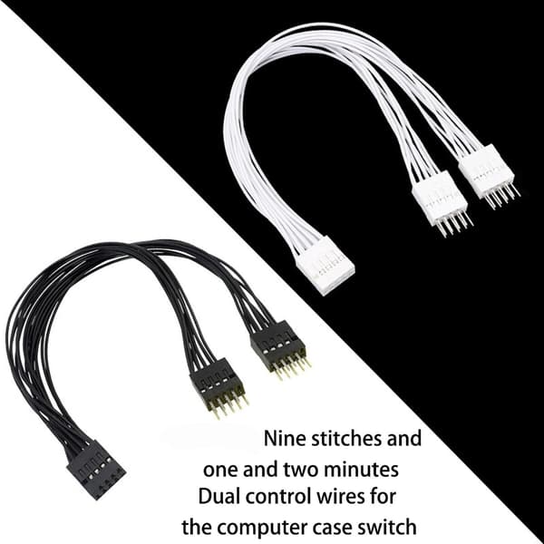 Bundkort Splitter Kabel Switch Adapter Til PC Strøm Reset Forlængerkabel 9Pin Hun Til 2 Port Han Switch Black