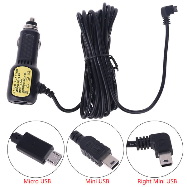 Dobbelt Mini USB-porte Dash Cam Bil Cigarettænder Adapter Kabel Oplader til DVR MR