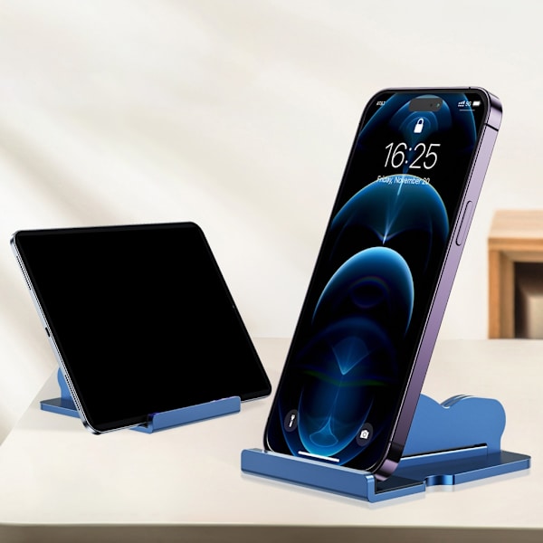 Telefonhållare för skrivbord, mobiltelefonställ skrivbord universell mobiltelefonställ hopfällbar för enhet under 12,9'' Blue