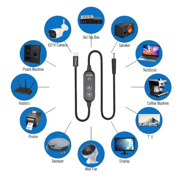 USB C DC5.5mm Strømforsyning 100W Med 5V/12V/15V/19V/20V Multipel Udgang USB Til Direkte Strømledning Til Bærbare Computere Elektronik