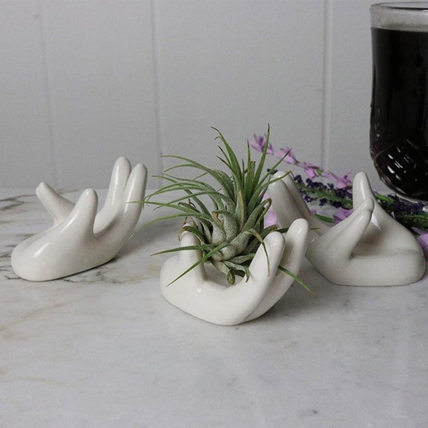 3st luftväxthållare Söt keramik mini handform stativ liten behållare Krukor Plant