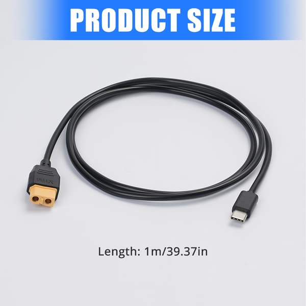 USB C til XT60 Adapterkabel 100W 20V/5A til Solceller og FPV-skærme