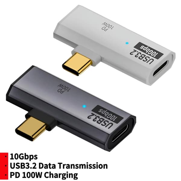 USB C Hörlursladdningsadapter 1 in 2 ut Typ C Adapter 90 Grader USB C 100W Grey