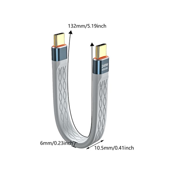 USB 4-kabel 40 Gbps overføringshastighet myk USB C til USB C ladekabel Grey 2