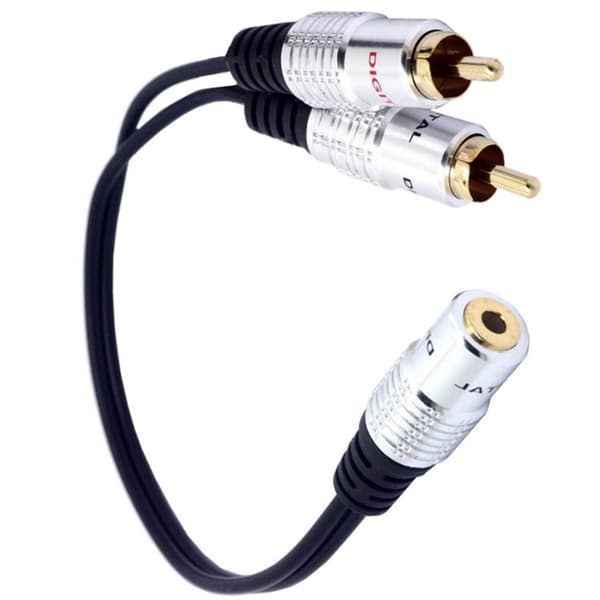 Forgyldt computerkabeladapter 3,5 mm til 2RCA konverterledning hun til han Y splitterledning sort