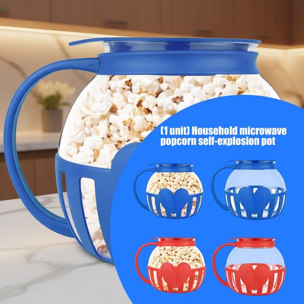 Mikrovågsugn Popcorn Popper med Temperatursäker Glas Diskmaskinssäker Hållbar Blue 3L