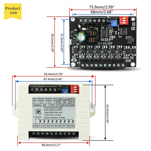 HL50F Lydpromptmodul Udløst Industriel Kvalitets Stemmeafspiller Broadcast Trigger Modul Høj-Lav null - H50FK