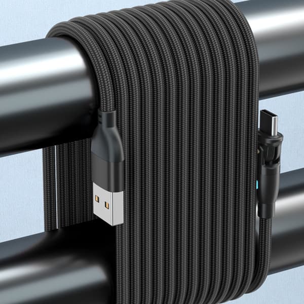 180 Graders Roterende Nylon Flettet USB til Type C Hurtig Opladerkabel til Daglig Brug Black Bend left