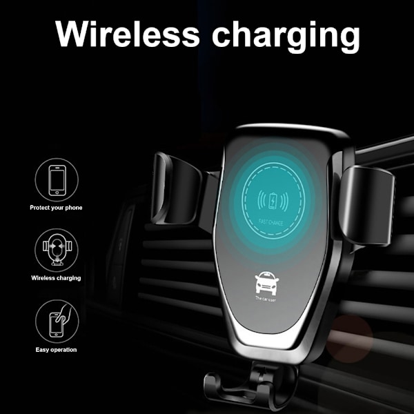 10W Snabbladdning Trådlös Billaddare, Automatisk Klämmande Bilsfäste Luftventil Bilstelefonhållare för Mobiltelefon Black