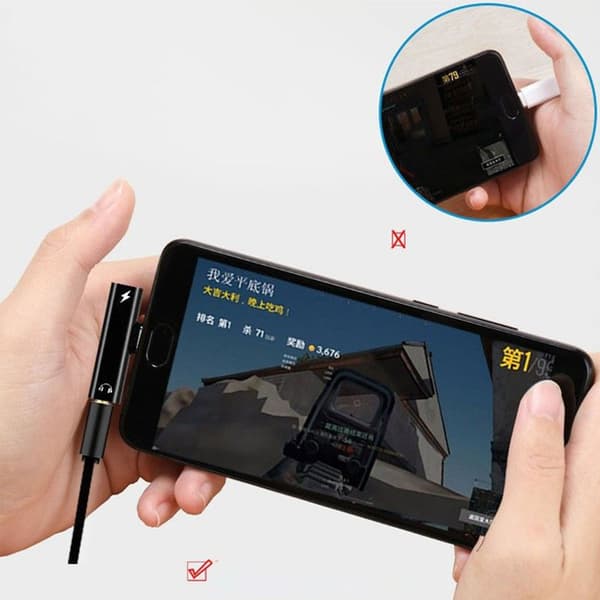 2-i-1 USB C til 3,5 mm hovedtelefonadapter Bærbar Type C til hovedtelefonopladerstik Black