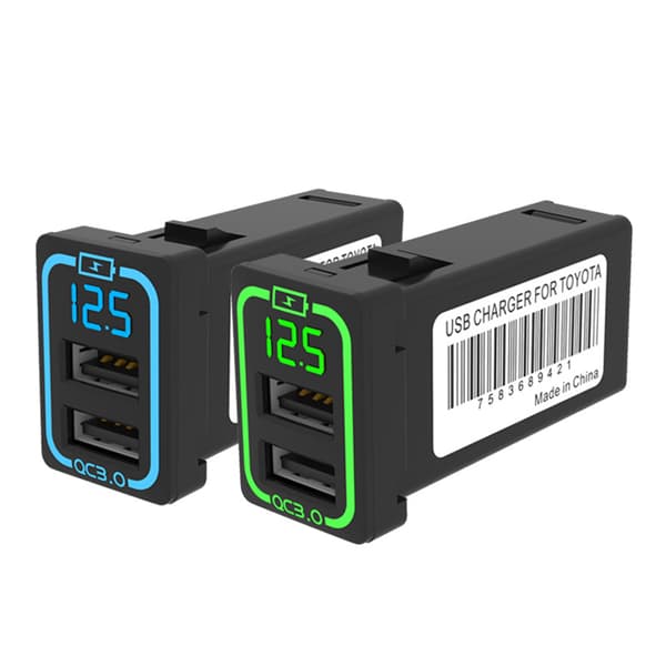 Dobbelt QC3.0 USB-interface-stik Hurtig biloplader til mobiltelefoner LED Blue