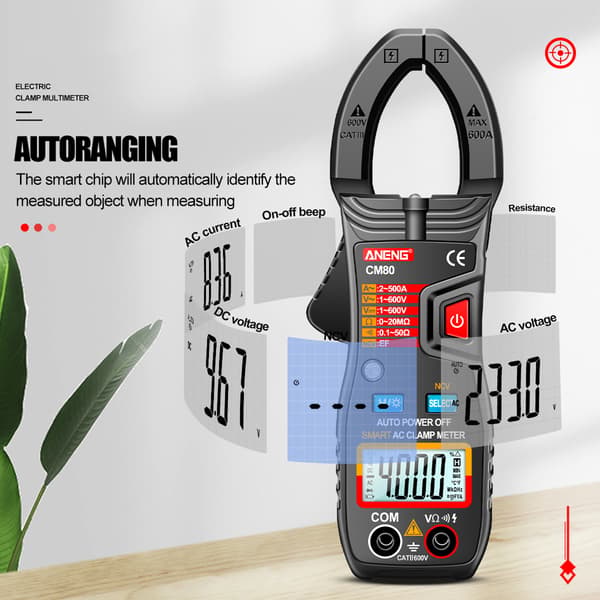 Profesjonell digital strømtang AC strøm 600V AC/for DC volt digitalt multimeter Black