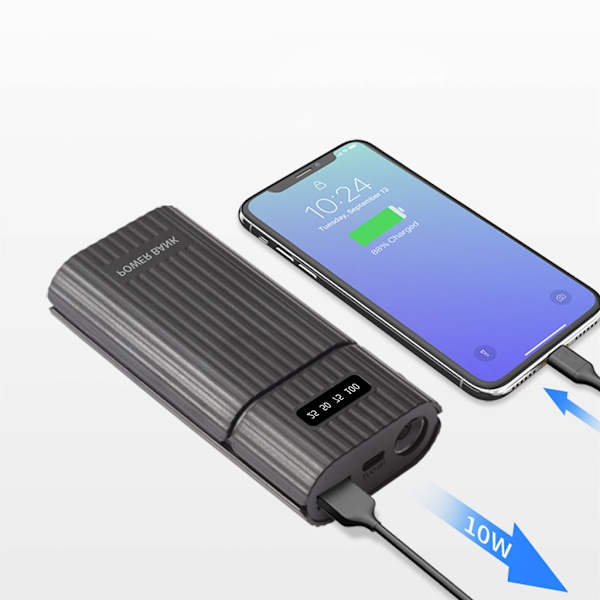 DIY Power Bank Kit Box för Fodral 18650 Batteriladdaradapter med LED-Ficklampa Black