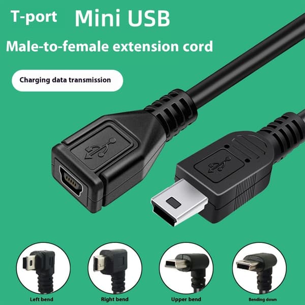 Mini USB-kabel Standard Mini USB hann til Mini USB 5-pinners hunn ladekabel USB-ladekabel rask dataoverføring null - Left curved style