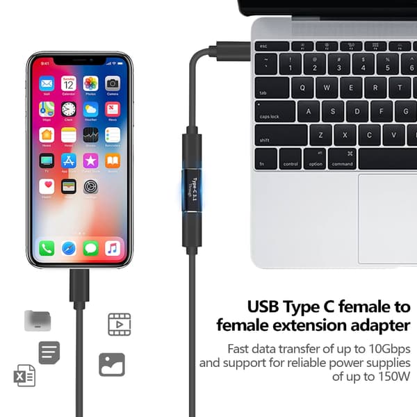USB C Forlængere Adaptere Super Hurtig Opladning & Op til 10 Gbps Dataoverførsel null - A