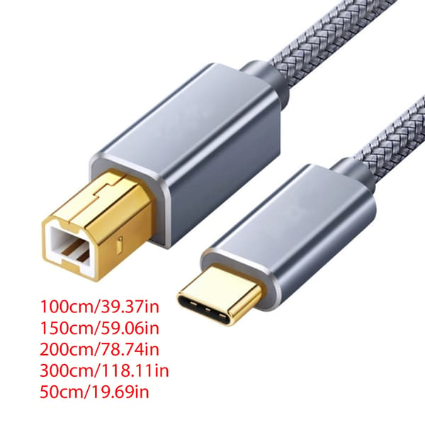 Fleksibelt USB B til USB C printerkabel USB C printerledning 50/100/150/200/300cm 2m