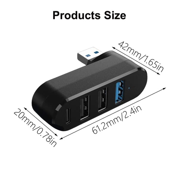180° Roterbar 4 Port USB 3.0 2.0 Hub USB C Höghastighetsdataöverföring Hårddisk White