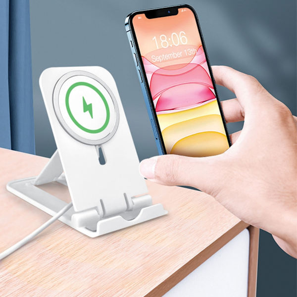 Telefonhållare för Magsafe-laddare Justerbar skrivbordsställ för IOS-telefon 14 White